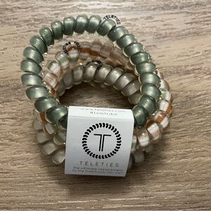 TELETIES Sage Green and Cream Spiral Hair Tie Set - 3 Large Eucalyptus